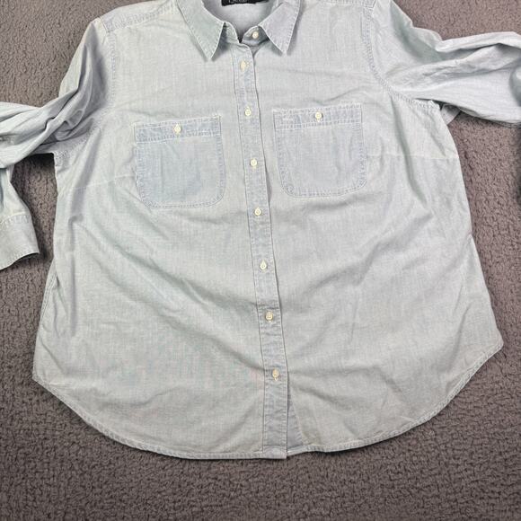 Lauren Ralph Lauren Chambray Denim Shirt Womens 2X Blue Roll Tab Sleeve Pockets - Picture 4 of 10